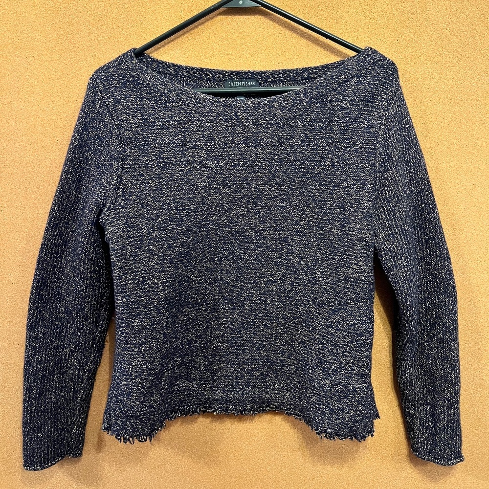 Like New Eileen Fisher Sweater with Fringed Hem
